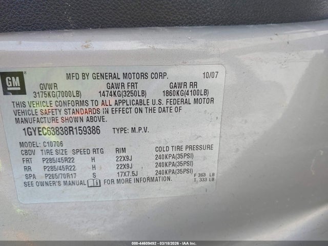 44609492 :رقم المزاد ، 1GYEC63838R159386 vin ، 2008 Cadillac Escalade Standard مزاد بيع