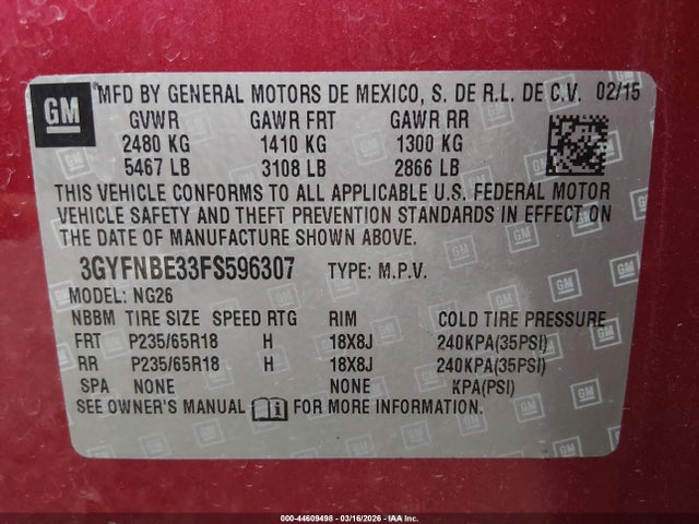 2015 CADILLAC SRX 3GYFNBE33FS596307 Photo 8