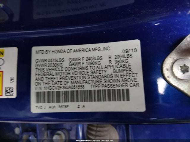 Aukcja sprzedaży 2018 Honda Accord Sport 2.0t, vin: 1HGCV2F36JA051558, numer aukcji: 44609499