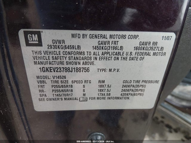 Продажа на аукционе авто 2008 Gmc Acadia Slt-1, vin: 1GKEV23788J188756, номер лота: 44609503