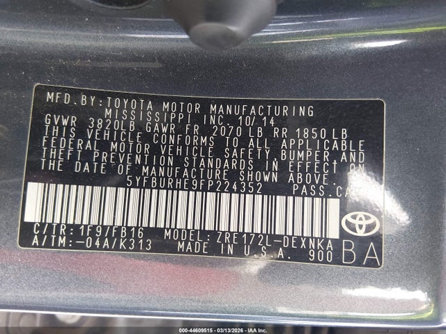 5YFBURHE9FP224352 Toyota COROLLA LE