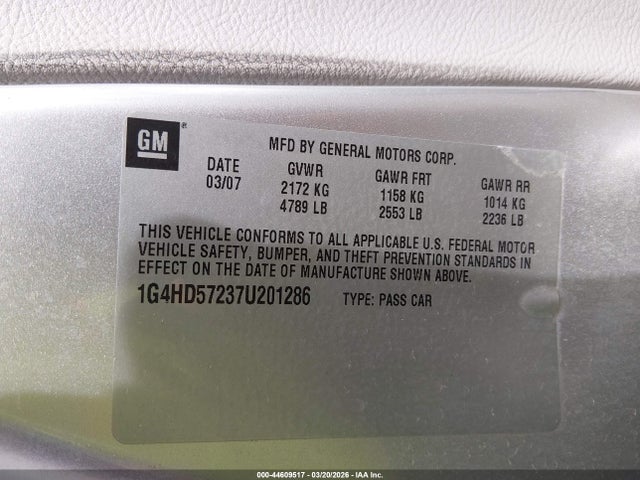 Продажа на аукционе авто 2007 Buick Lucerne Cxl, vin: 1G4HD57237U201286, номер лота: 44609517