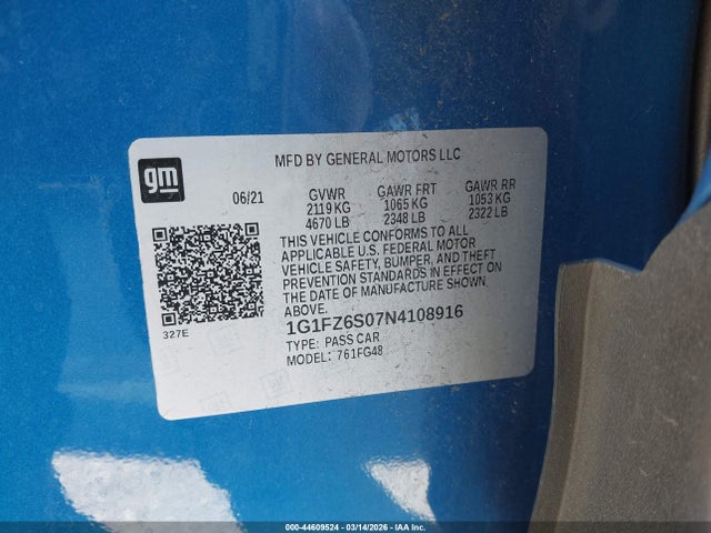 Aukcja sprzedaży 2022 Chevrolet Bolt Euv Fwd Premier, vin: 1G1FZ6S07N4108916, numer aukcji: 44609524