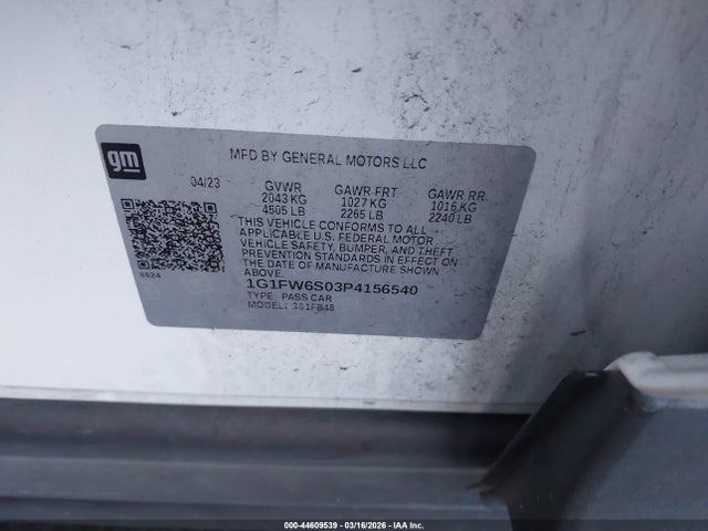 1G1FW6S03P4156540 Chevrolet Bolt Ev Fwd 1lt