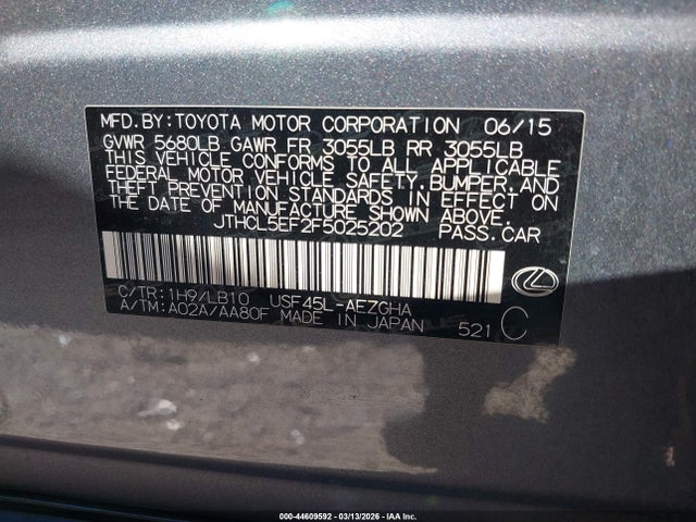 Aukcja sprzedaży 2015 Lexus Ls 460, vin: JTHCL5EF2F5025202, numer aukcji: 44609592