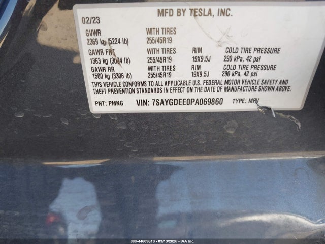 2023 Tesla Model Y Awd/long Range Dual Motor All-wheel Drive მანქანა იყიდება აუქციონზე, vin: 7SAYGDEE0PA069860, აუქციონის ნომერი: 44609610
