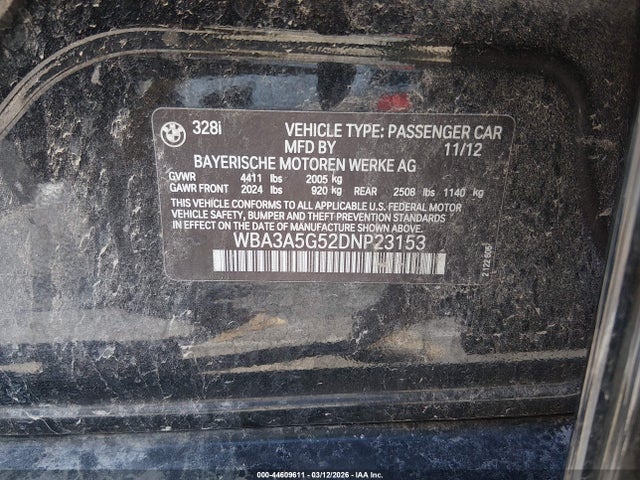Aukcja sprzedaży 2013 Bmw 328i, vin: WBA3A5G52DNP23153, numer aukcji: 44609611