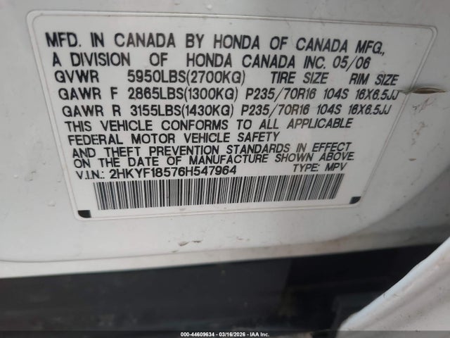 2006 HONDA PILOT 2HKYF18576H547964 Photo 8