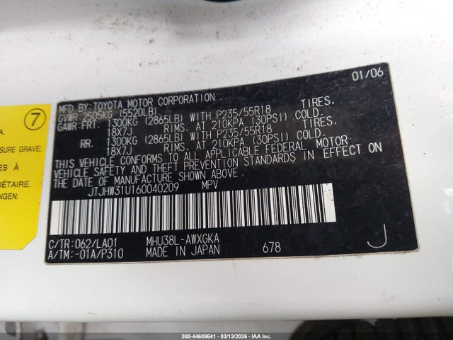 Aukcja sprzedaży 2006 Lexus Rx 400h, vin: JTJHW31U160040209, numer aukcji: 44609641