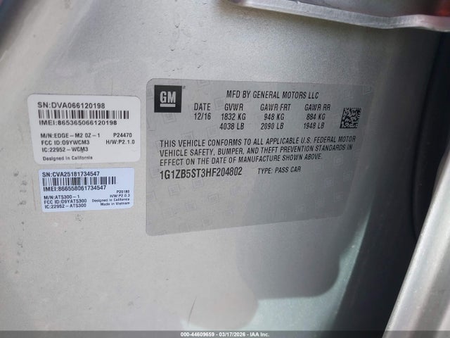 Aukcja sprzedaży 2017 Chevrolet Malibu Ls, vin: 1G1ZB5ST3HF204802, numer aukcji: 44609659