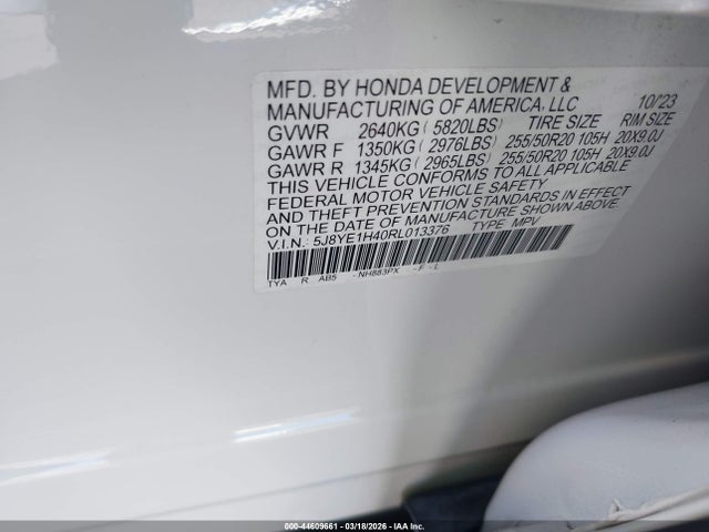Aukcja sprzedaży 2024 Acura Mdx Technology Package, vin: 5J8YE1H40RL013376, numer aukcji: 44609661