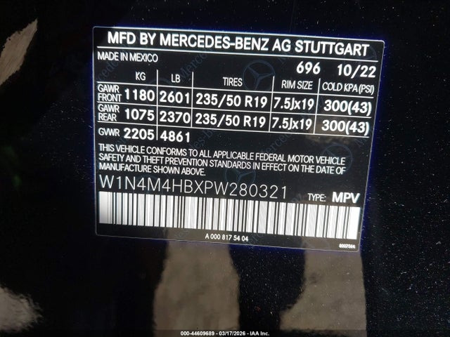 Aukcja sprzedaży 2023 Mercedes-benz Glb 250 4matic, vin: W1N4M4HBXPW280321, numer aukcji: 44609689