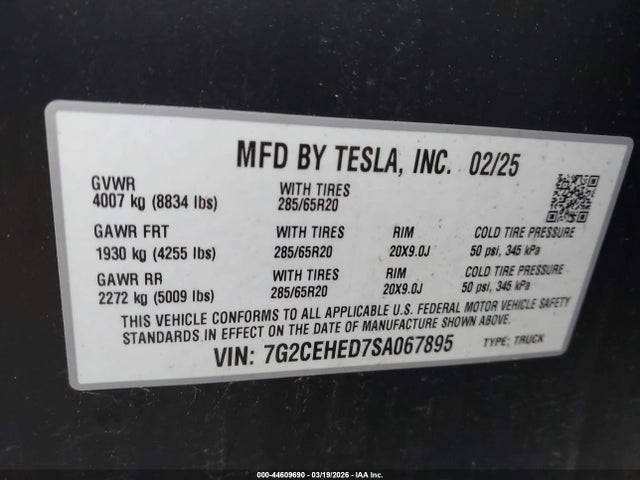 Aukcja sprzedaży 2025 Tesla Cybertruck All-wheel Drive, vin: 7G2CEHED7SA067895, numer aukcji: 44609690