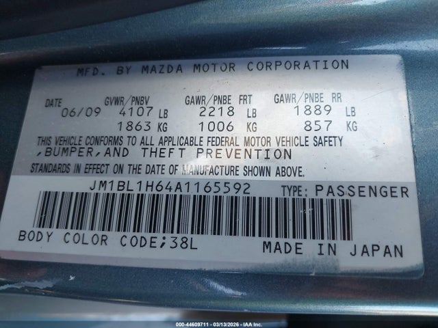 44609711 :رقم المزاد ، JM1BL1H64A1165592 vin ، 2010 Mazda Mazda3 S Grand Touring مزاد بيع