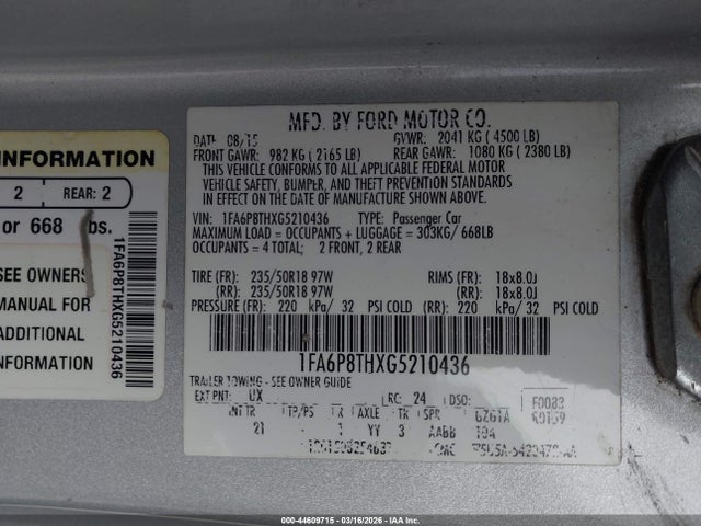 2016 FORD MUSTANG 1FA6P8THXG5210436 Photo 8