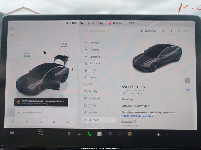 44609751 :رقم المزاد ، 5YJ3E1EBXNF176738 vin ، 2022 Tesla Model 3 Long Range Dual Motor All-wheel Drive مزاد بيع