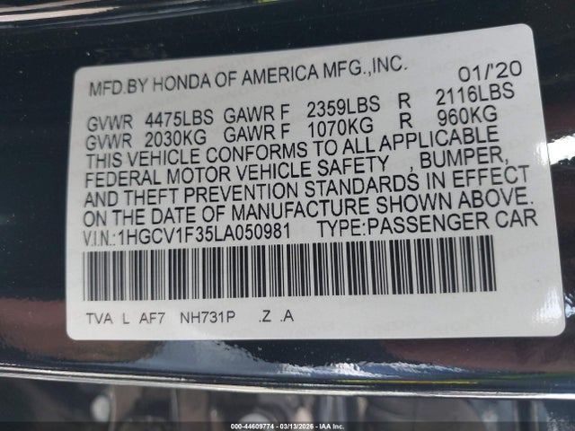 1HGCV1F35LA050981 Honda Accord Sport