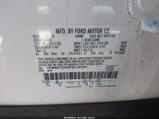 1FMSK7DH2PGC26503 Ford EXPLORER XLT