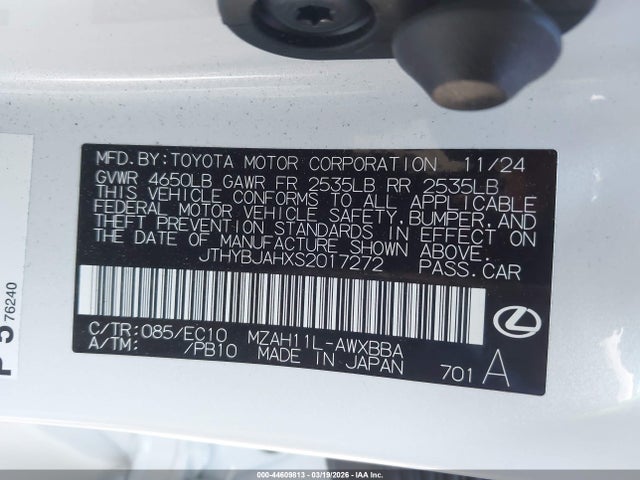 Auction sale of the 2025 Lexus Ux 300h Premium, vin: JTHYBJAHXS2017272, lot number: 44609813