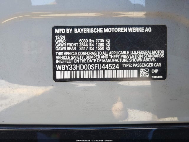 Aukcja sprzedaży 2025 Bmw I4 Gran Coupe M50, vin: WBY33HD00SFU44524, numer aukcji: 44609818