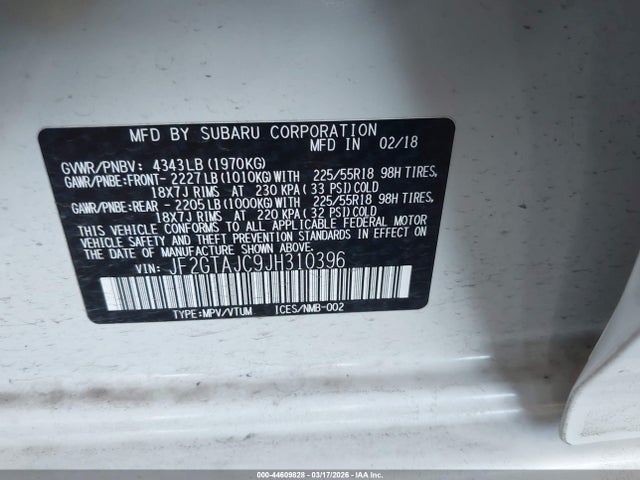 JF2GTAJC9JH310396 Subaru Crosstrek 2.0i Limited
