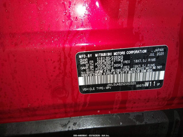Продаж на аукціоні авто 2025 Mitsubishi Outlander Es 2.5 2wd, vin: JA4J3UA82SZ050320, номер лоту: 44609841
