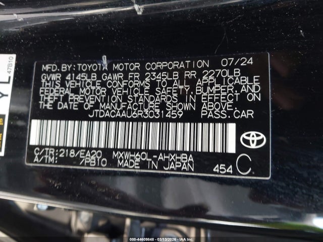 Aukcja sprzedaży 2024 Toyota Prius Limited, vin: JTDACAAU6R3031459, numer aukcji: 44609848