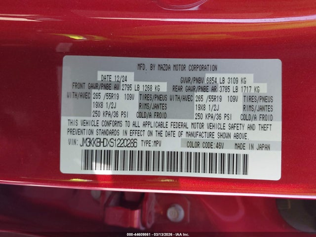 Продажа на аукционе авто 2025 Mazda Cx-90 3.3 Turbo Preferred Package, vin: JM3KKBHDXS1220286, номер лота: 44609861