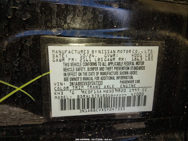 3N1AB8CVXSY247333 Nissan SENTRA SV