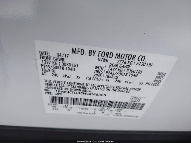 1FM5K7B85HGC85305 Ford Explorer