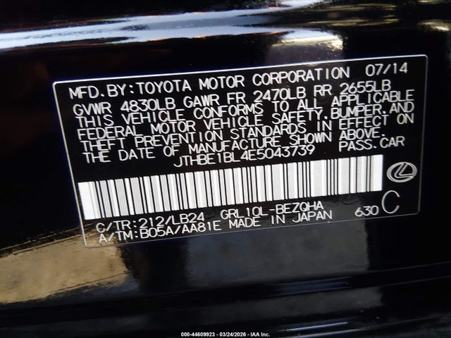 Продажа на аукционе авто 2014 Lexus Gs 350, vin: JTHBE1BL4E5043739, номер лота: 44609923