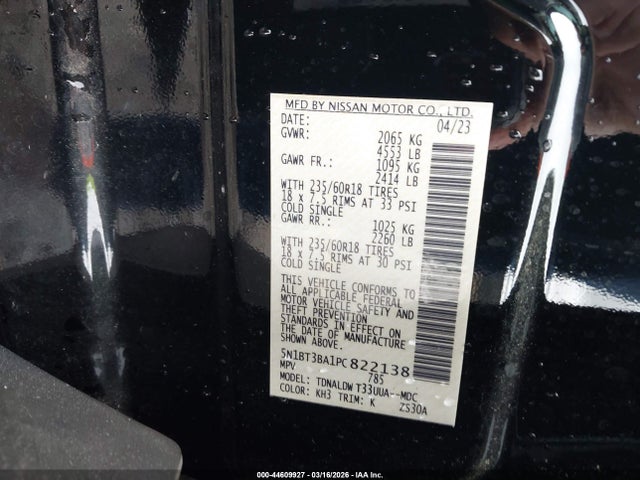 Продажа на аукционе авто 2023 Nissan Rogue Sv Fwd, vin: 5N1BT3BA1PC822138, номер лота: 44609927