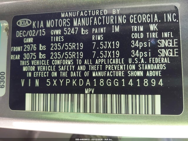 2016 KIA SORENTO 5XYPKDA18GG141894 Photo 8