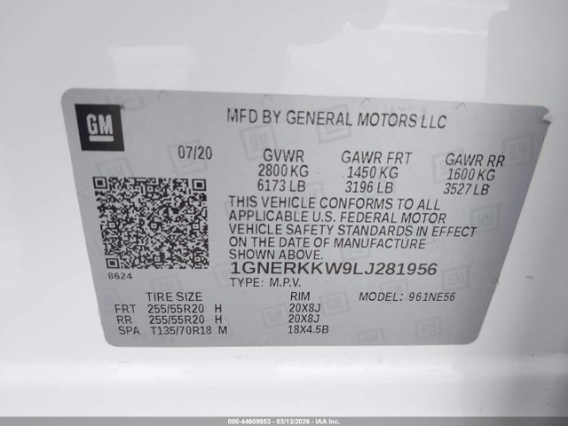 1GNERKKW9LJ281956 Chevrolet Traverse Fwd Premier