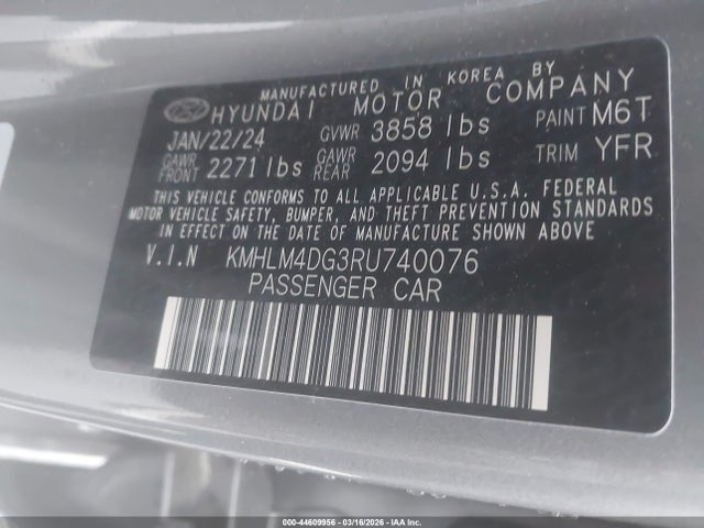 Продажа на аукционе авто 2024 Hyundai Elantra Sel, vin: KMHLM4DG3RU740076, номер лота: 44609956