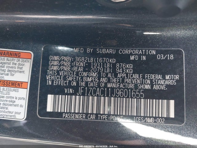 2018 Subaru Brz Limited მანქანა იყიდება აუქციონზე, vin: JF1ZCAC11J9601655, აუქციონის ნომერი: 44609976