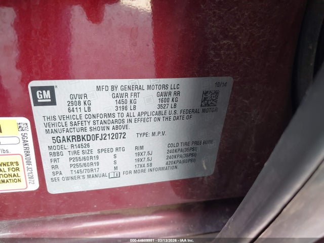 Продажа на аукционе авто 2015 Buick Enclave Leather, vin: 5GAKRBKD0FJ212072, номер лота: 44609981