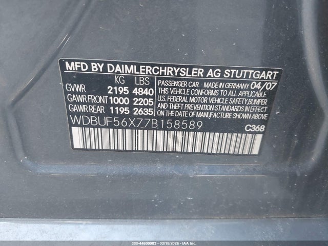2007 Mercedes-benz E 350 მანქანა იყიდება აუქციონზე, vin: WDBUF56X77B158589, აუქციონის ნომერი: 44609983
