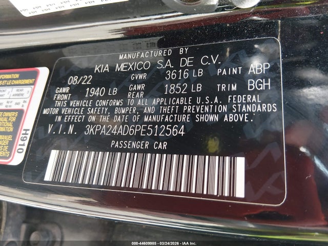 Продажа на аукционе авто 2023 Kia Rio S, vin: 3KPA24AD6PE512564, номер лота: 44609985