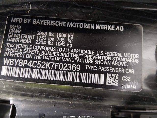 2019 Bmw I3 120ah W/range Extender მანქანა იყიდება აუქციონზე, vin: WBY8P4C52K7F02369, აუქციონის ნომერი: 44609988