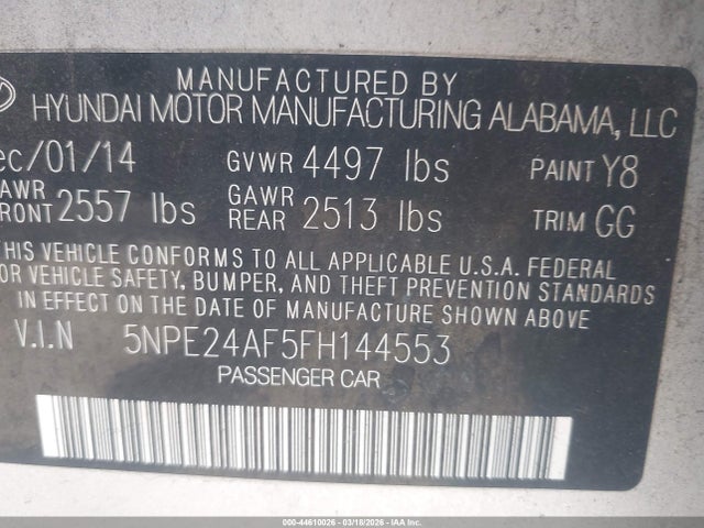 Hyundai SONATA SE 2015 5NPE24AF5FH144553 Image 9