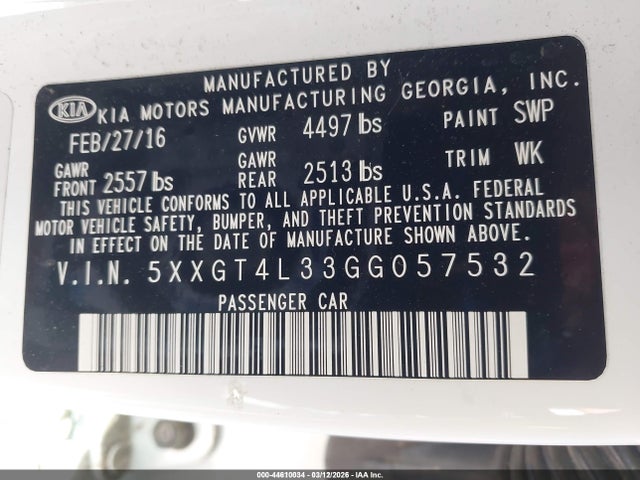 5XXGT4L33GG057532 KIA Optima Lx