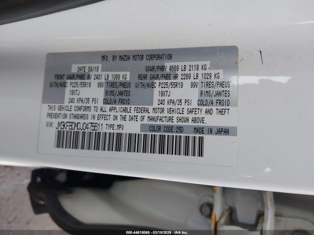 44610068 :رقم المزاد ، JM3KFBDM0J0475611 vin ، 2018 Mazda Cx-5 Grand Touring مزاد بيع