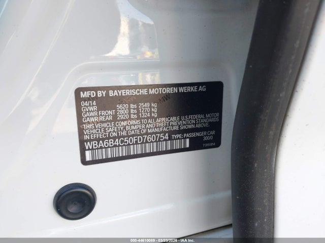 Продажа на аукционе авто 2015 Bmw 650i Gran Coupe Xdrive, vin: WBA6B4C50FD760754, номер лота: 44610089