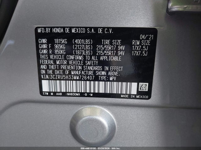 3CZRU5H33MM726407 Honda Hr-v 2wd Lx