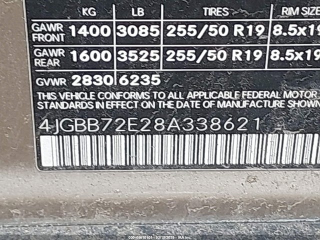 2008 MERCEDES-BENZ ML 550 4JGBB72E28A338621 Photo 8