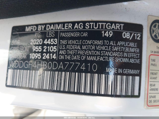 44610106 :رقم المزاد ، WDDGF4HB0DA777410 vin ، 2013 Mercedes-benz C 250 Sport مزاد بيع