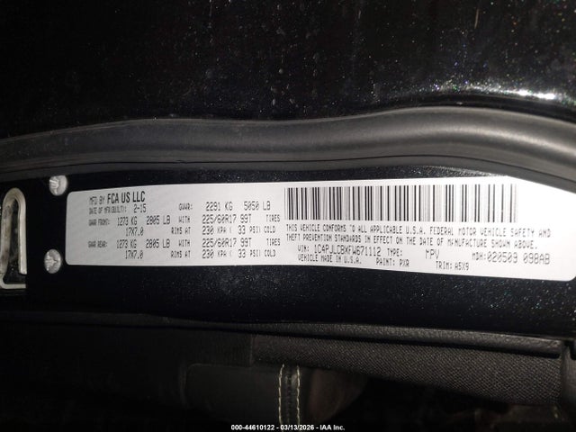 2015 Jeep Cherokee Latitude მანქანა იყიდება აუქციონზე, vin: 1C4PJLCBXFW671112, აუქციონის ნომერი: 44610122