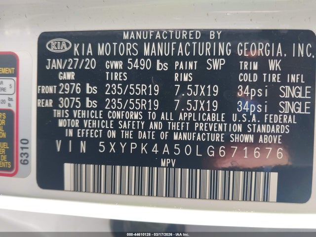 2020 KIA SORENTO 5XYPK4A50LG671676 Photo 8