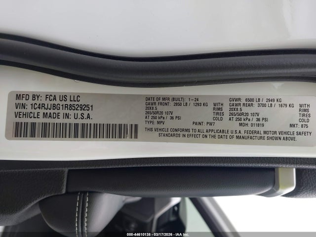 Продаж на аукціоні авто 2024 Jeep Grand Cherokee L Limited 4x2, vin: 1C4RJJBG1R8529251, номер лоту: 44610138